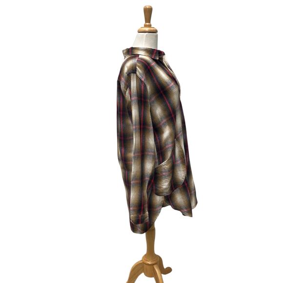 CP Shades Teton Tunic Shirt Sz S Brown Red Plaid Cotton Oversized Lagenlook - Picture 7 of 12